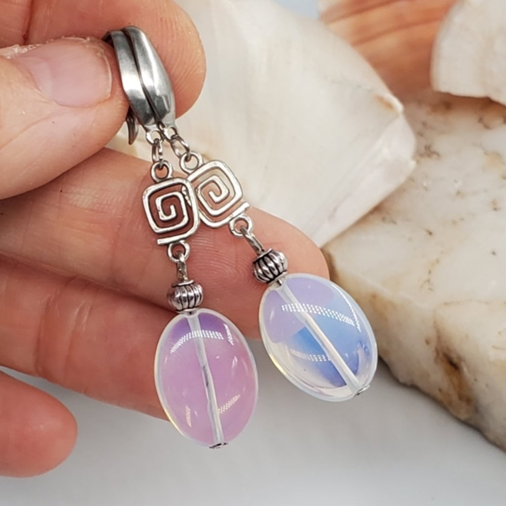Vintage Silver Earrings Artisian Greco Italian Opalite Hypoallergenic Jewelry